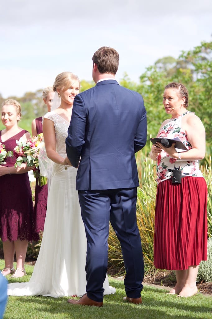 Michael and Kimberley Baker on their wedding day at Golding Wines